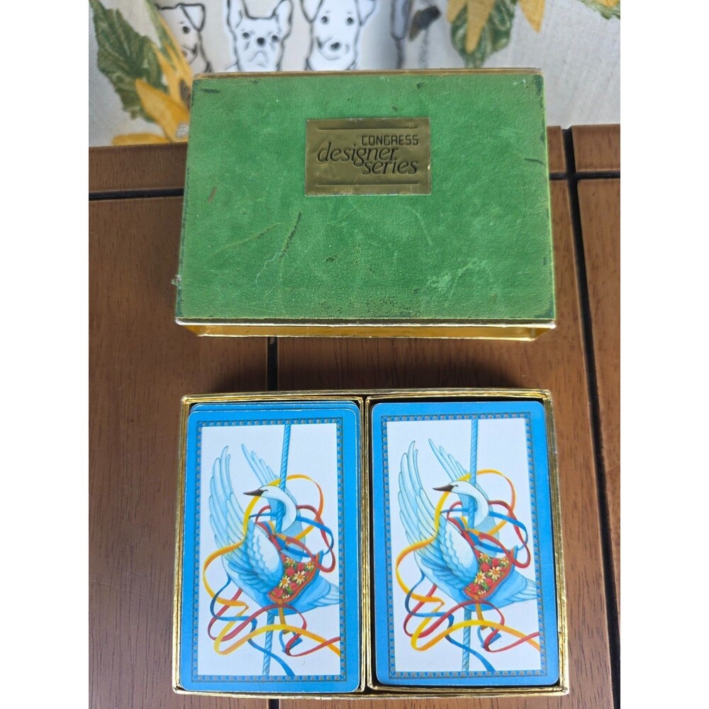 Congress Designer Series Playing Cards DoubleDeck Blue Swan Carousel Set box VTG